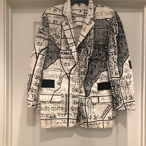 STEPHEN SPROUSE VINTAGE BLAZER PREOWNED POP ART “LA STREET MAP” WHT/BLK . RARE! - Picture 2 of 11